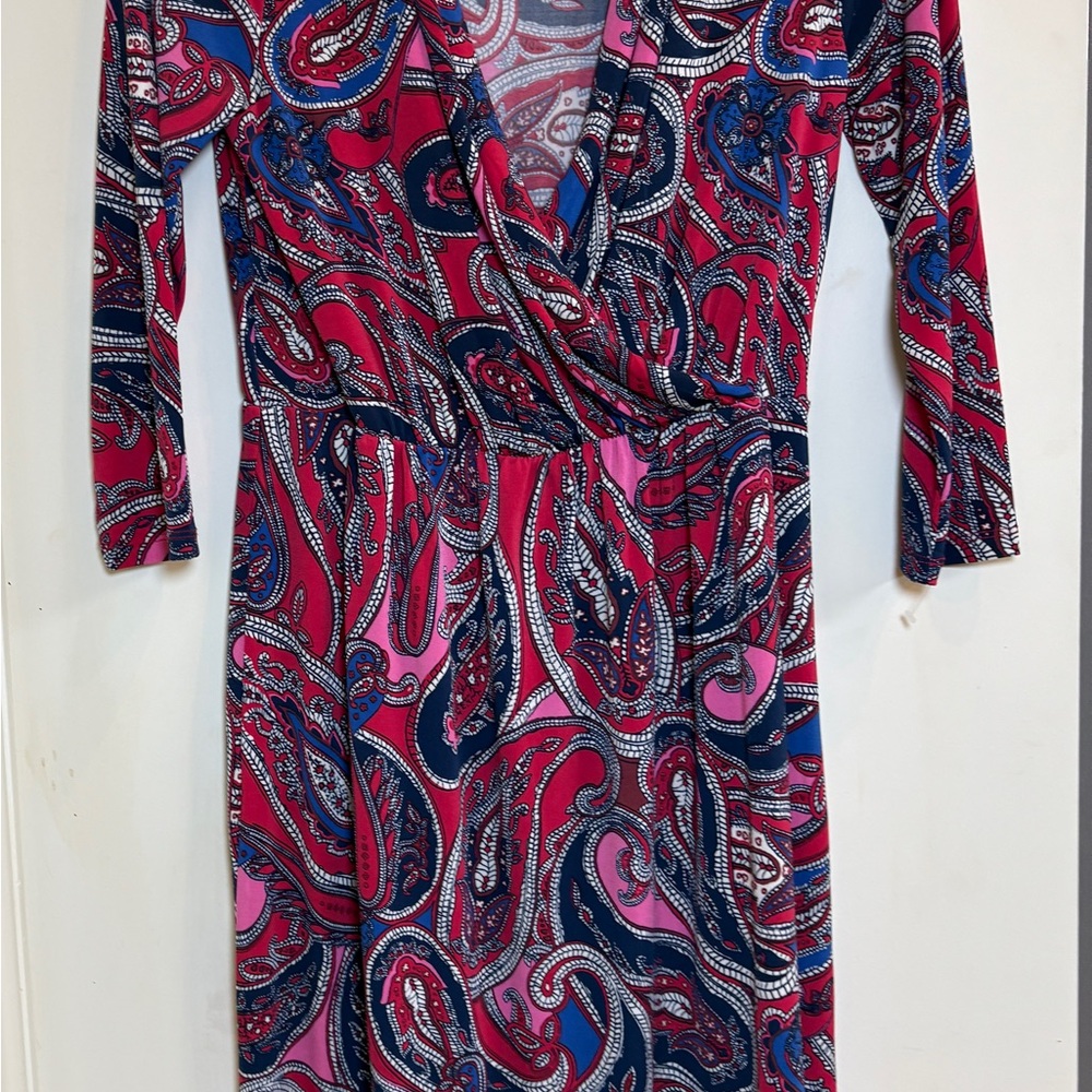 Charter Club Vibrant Paisley Long Sleeve Dress - Pink and Blue